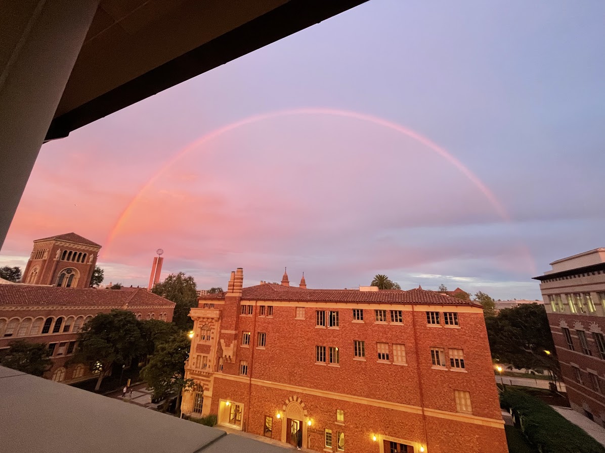 rainbow over USC student union building